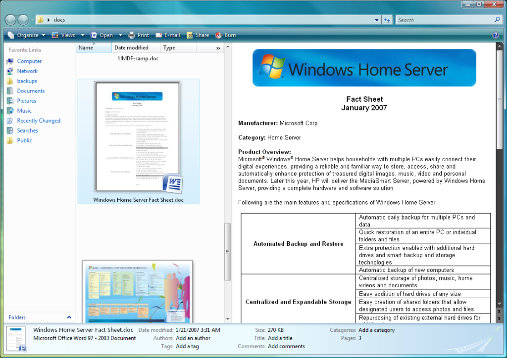 An Explorer window from Windows Vista